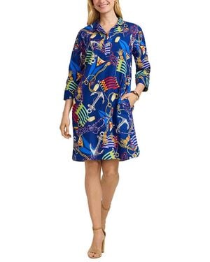 Foxcroft Sloane Linen-Blend Shift Dress - Blue