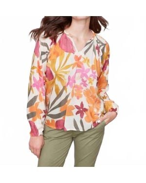 Charlie b Printed Raglan Long Sleeve Bouquet Top - Red