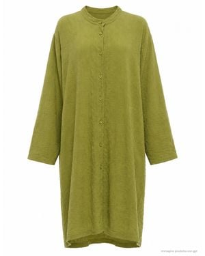 Transit Long Button-Front Dress With Fluid Silhouette - Green