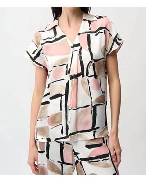 Joseph Ribkoff Abstract Print Boxy Top With V-Neckline - Pink