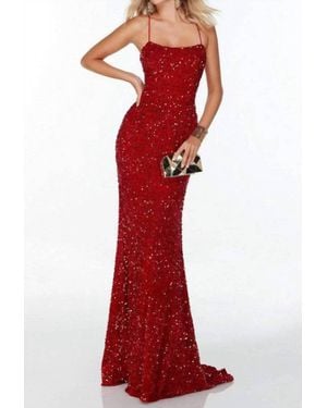 Alyce Paris Spaghetti Strap Sequin Evening Gown - Red
