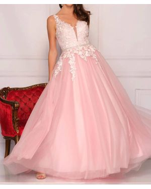 Dave & Johnny Embroidered Tulle Prom Dress - Pink