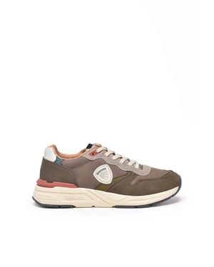 Blauer Leather And Rubber Sneakers With Vibrant Accents - White