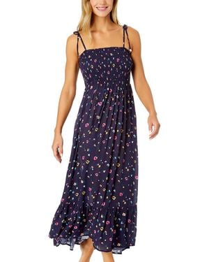 Anne Cole Smocked Shoulder Tie Dress - Blue