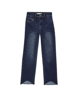 Tractr Jeans Slim Straight Ankle Crop Pant With Rounded Fray - Blue