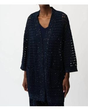 Joseph Ribkoff Sequined Open Front 3/4 Sleeves Cardigan - Blue