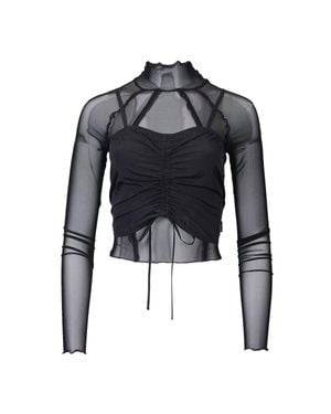 ZEMETA Two-Piece Layered Mesh And Stretch-Jersey Turtleneck Top - Black