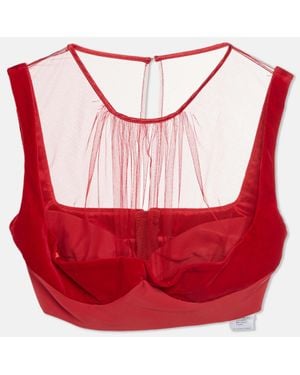 Elisabetta Franchi Tulle And Velvet Crop Top - Red