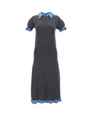 Rabanne Light Embroidered Satin Wool-Cashmere Midi Dress - Blue