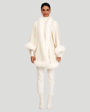 Gorski Cashmere Capelet With Shadow Fox Trim - White