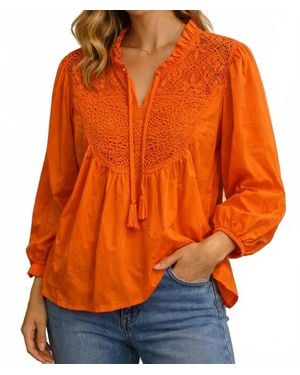 J joy Cotton Lace Peasant Blouse - Orange