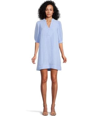 Lilly Pulitzer Mialeigh Shift Dress 100% Linen Puff Sleeve Gbo1324 - Blue