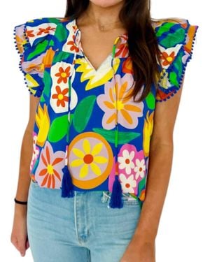 J joy Miley V Neck Top - Blue