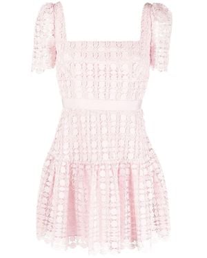 Self-Portrait Floral Lace Mini Dress With Square Neckline And Ruffled Hem - Pink