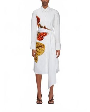 Ferragamo Botanical Print Shirt Dress - White