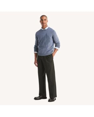 Nautica Plaid Pleated Linen Pant - Blue
