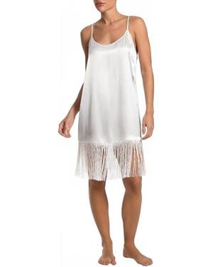 In Bloom Fringe Trim Satin Chemise Nightgown - White