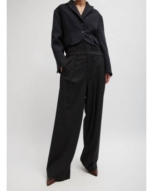 Tibi Recycled Tropical Wool Double Waist Boxer Trouser - Black