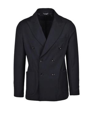 Les Hommes Double-Breasted Wool Polyester Elastane Jacket - Blue