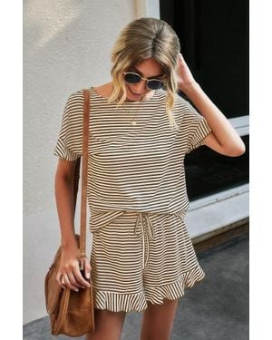 TRUEDAMES Round Neck Striped Top Short Set - Green