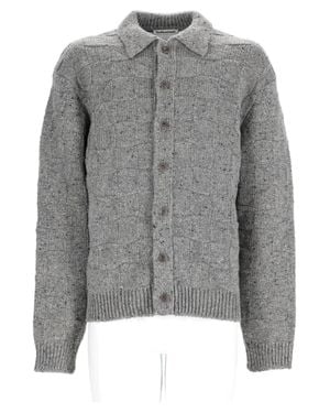 YMC Checkered Button-Up Merino Wool Cardigan - Gray