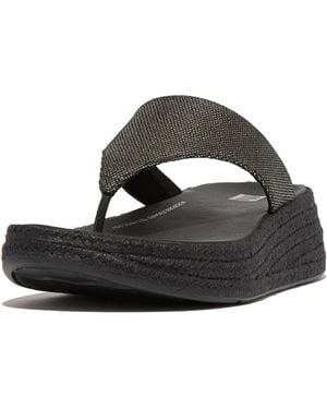 Fitflop F-Mode Espadrille Glitz-Canvas Womensblack Thong Sandals Zogg2891