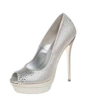 Loriblu Satin Crystal Embellished Peep Toe Platform Pumps - Gray
