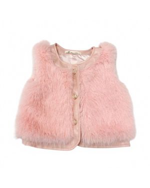 Doe A Dear Girl's Leather Trimmed Faux Fur Vest - Pink