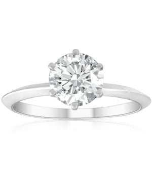 Pompeii3 1Ct Round Enhanced Diamond Solitaire Engagement Ring 14K Size Selectable - White