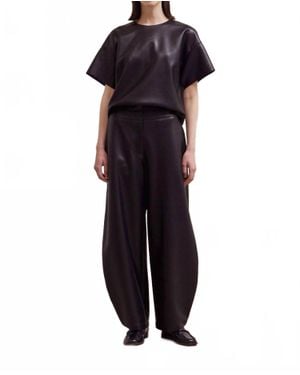 GRADE & GATHER Loose Fit Leather Pant - Black