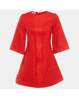 Alexis Crepe Guipure Lace Detail Mini Dress - Red