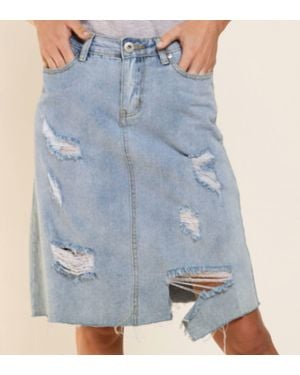 Pol Distressed Jean Skirt - Blue