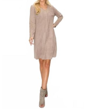 Joh Aurora Suede V Neck Dress With Pockets - Natural