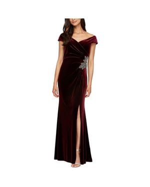 Alex Evenings Petites Velvet Embroidered Evening Dress - Black