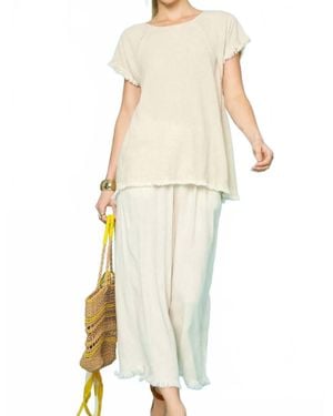 Umgee Linen Blend Elastic Waist Wide Leg Pants - Natural
