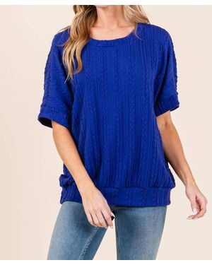 BOMBOM Textured Boxy Knit Top - Blue