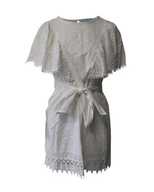Melissa Odabash Ruffled Belted Eyelet Cotton Mini Dress - Gray
