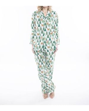 Denise Rae Deer Jamas Long Sleeve Pajama Set - Green
