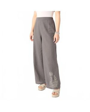 Coco + Carmen Ava Pant With Floral Embroidery - Gray