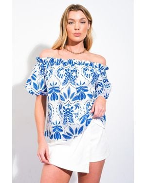 TRUEDAMES Divide And Contour Woven Top - Blue