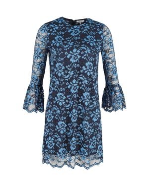 Ganni Lace Sleeve Floral Dress - Blue