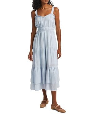 PAIGE Persimmon Tiered Shirred Fit Dress - Blue