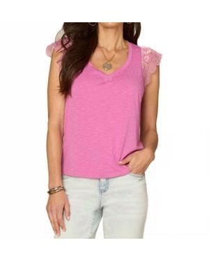 Democracy Flutter Sleeve Scalloped Sweetheart Neck Top - Purple