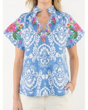 Thml Embroidered Short Sleeve Top - Blue