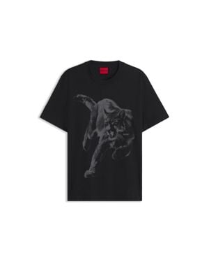 HUGO Cotton-Jersey T-Shirt With Graphic Print - Black