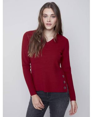 Charlie b V-Neck Sweater With Side Slits - Red