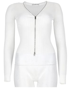 Alexander Wang Pointelle Detail Slim Fit Cardigan With Zipper Closure - White