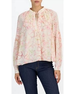 Cinq À Sept Malva Floral Split Neck Top - Blue