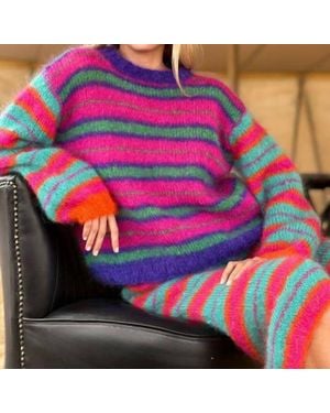 Rose Carmine Sweater O Cool Stripes Strongs - Pink