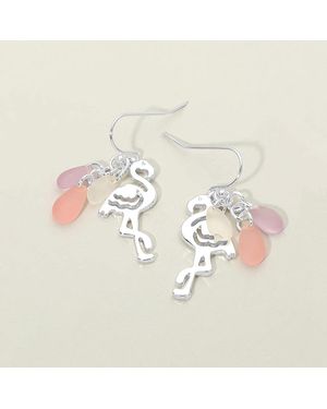 Fashnzfab Flamingo Sea Glass Charm Drop Dangle Earrings - Metallic
